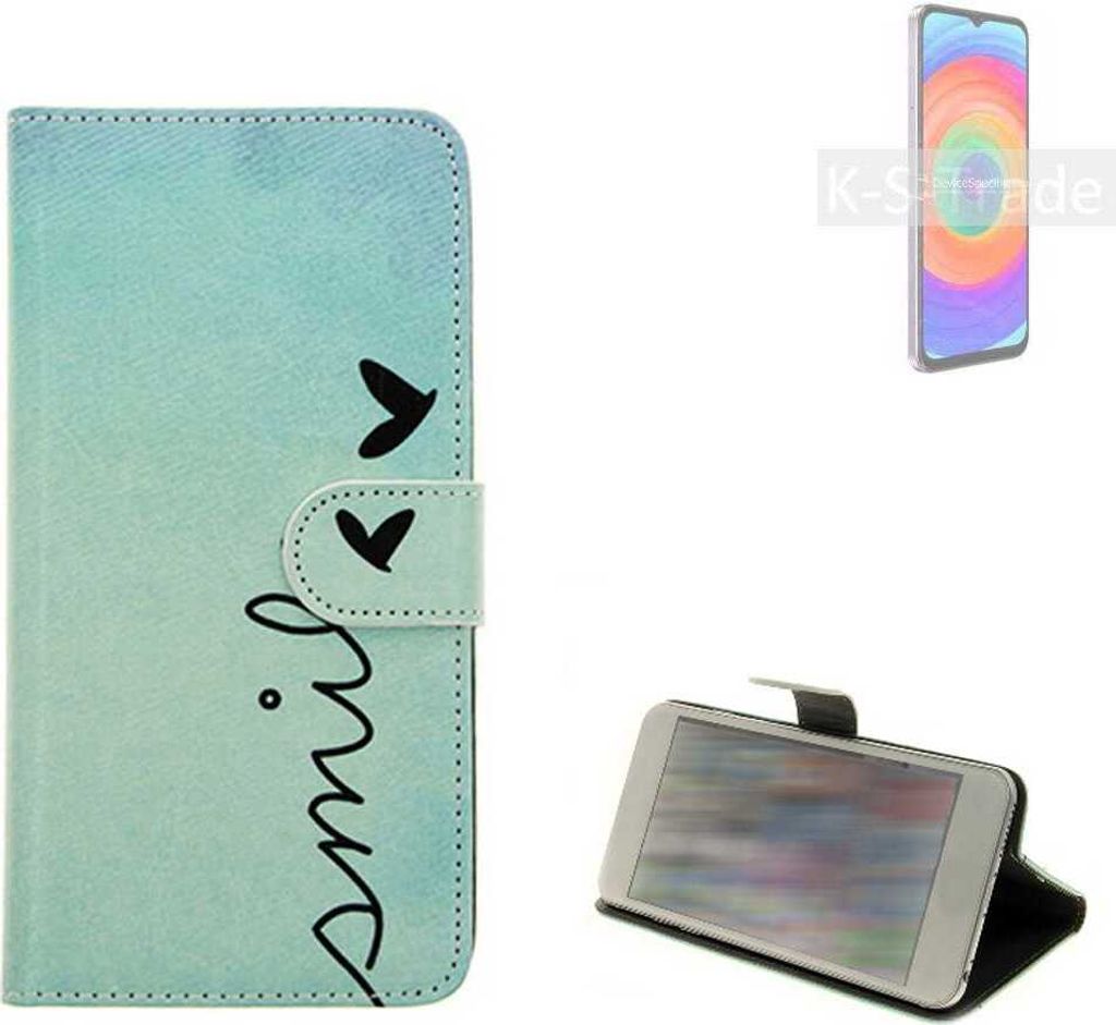 K-S-Trade Schutz Hülle Handy Hülle kompatibel mit Ulefone Note 14 Hülle Handyhülle cover bookstyle Etui Handyhülle ''smile'' türkis