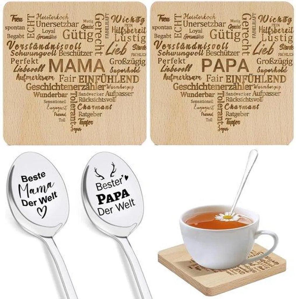 Lot de dessous de verre en bois artisanaux pour cadeau Noël parents