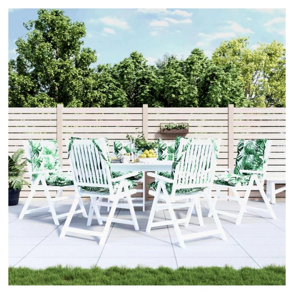 Niedriglehner Auflagen 6 Stück, Gartenstuhlauflagen mit Bändern, Sitzpolster für Gartenstühle, Polsterauflagen, Blattmuster aus Oxford-Gewebe