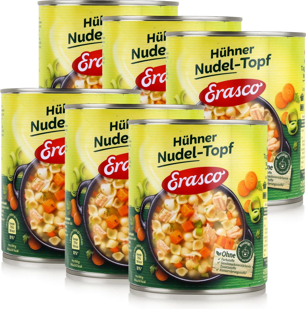 Erasco Hühner Nudel-Topf 800g Fertigessen (6er Pack)