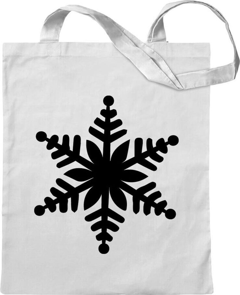 Kiwistar - Baumwolltasche - weiss - Schneeflocke Design 1 - Tragetasche Stoffbeutel Umhängetasche Langer Henkel