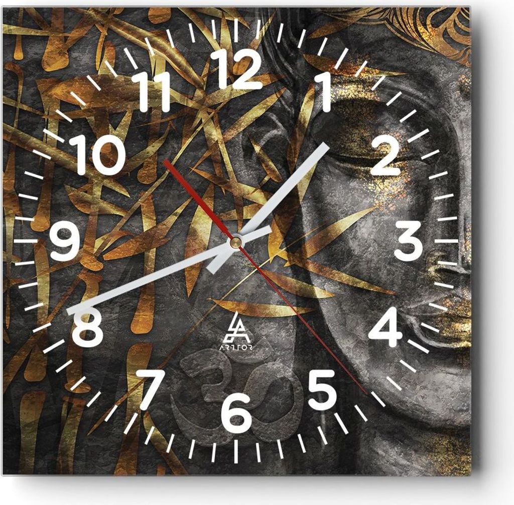 Wanduhr - Quadrat - Glasuhr - Buddha Gold Bodhisattva - 40x40cm - Schleichendes Uhrwerk - Lautlos - zum Aufhängen bereit - Dekoration Modern - Wan...