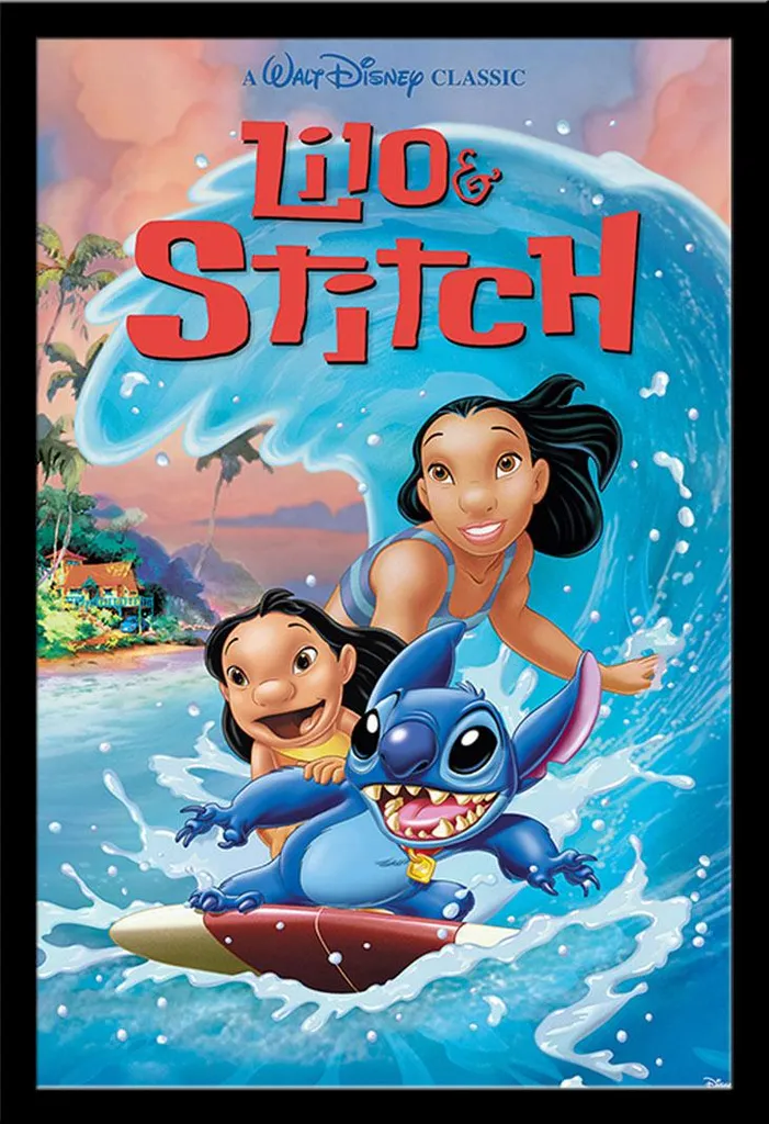 Quadro Disney Lilo & Stitch Wave Surf - Cornice MDF Nero Shinsuke