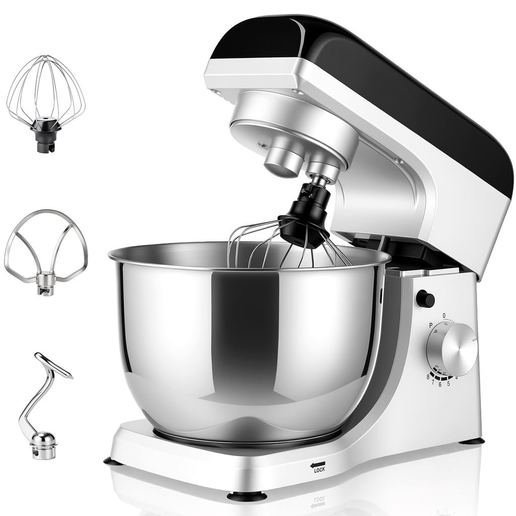 Küchenmaschine 3200 W mit 6L Edelstahl-Rührschüssel inkl. Rührhaken, Knethaken, Schneebesen und Spritzschutz, 8 Geschwindigkeiten