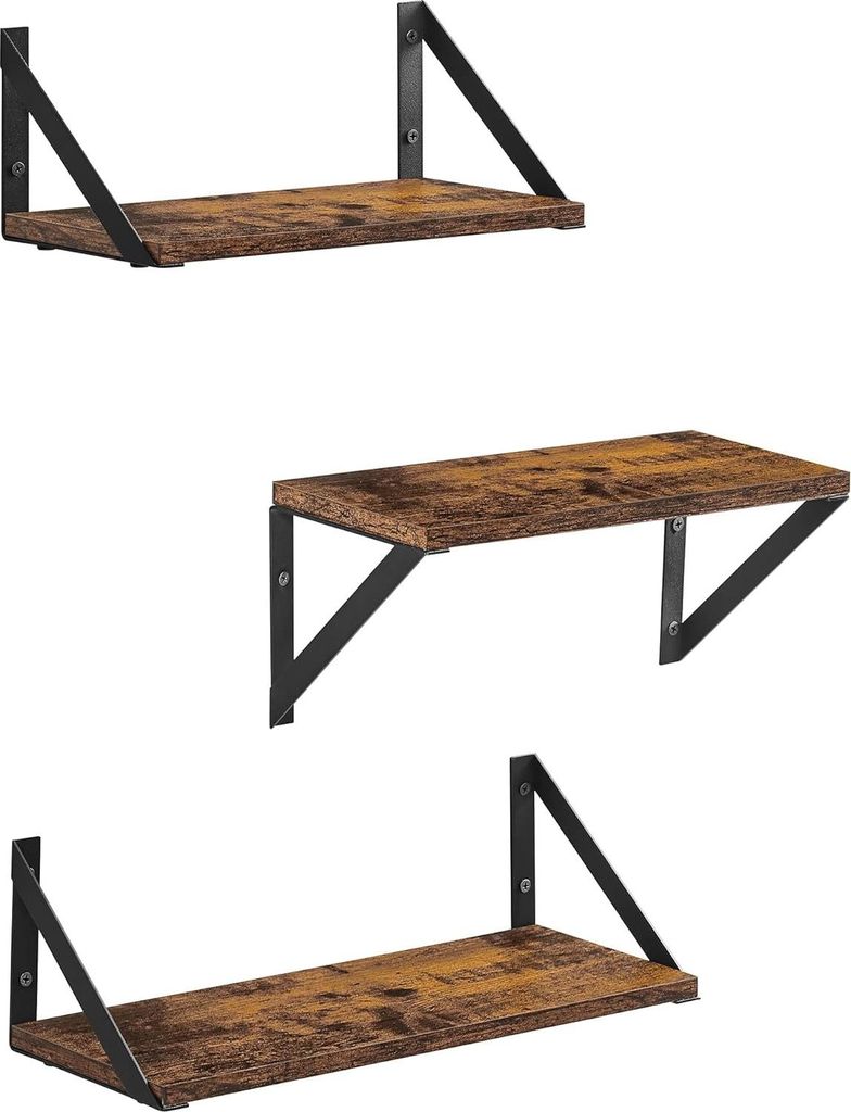 Zwevende plank set von 3 hochglänzender Ausführung vintage braun-schwarz für dekorative Gegenstände, Fotolijsten, Schlafzimmer, Wohnzimmer, Kü...