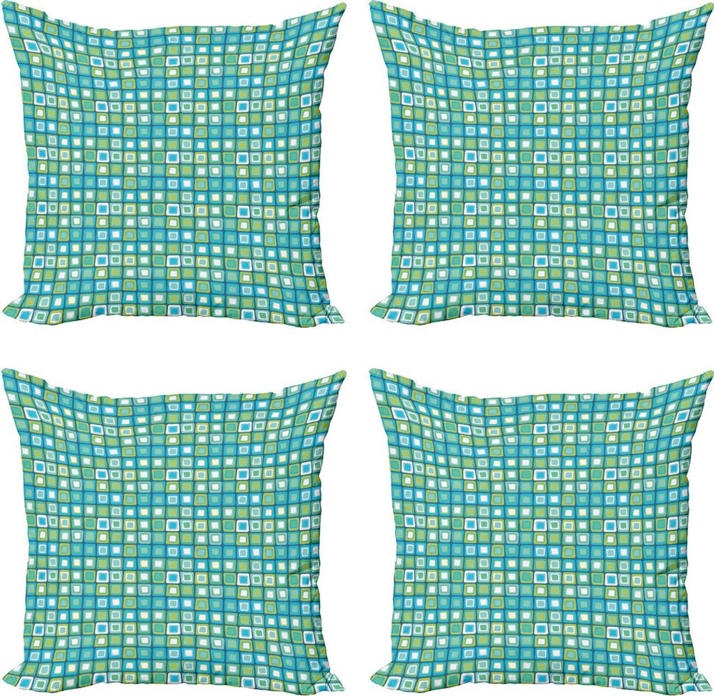 ABAKUHAUS Abstrakt Kissenbezug Set (4 Stück), Verschachtelte Quirky Rectangles, Moderner Doppelseitiger Digitaldruck, 45 cm x 45 cm, Mehrfarbig