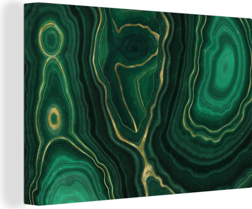 MuchoWow - Leinwandbilder - Gold - Grün - Achatstein - Geode - Marmor, Wandbild, Wanddeko Bilder Wohnzimmer, 90x60 cm