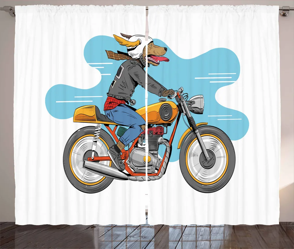 ABAKUHAUS Tenda rustica per moto, Cartoon-Spaß-Hun, Tenda con passanti e ganci per camera da letto, 280 x 245 cm, multicolore