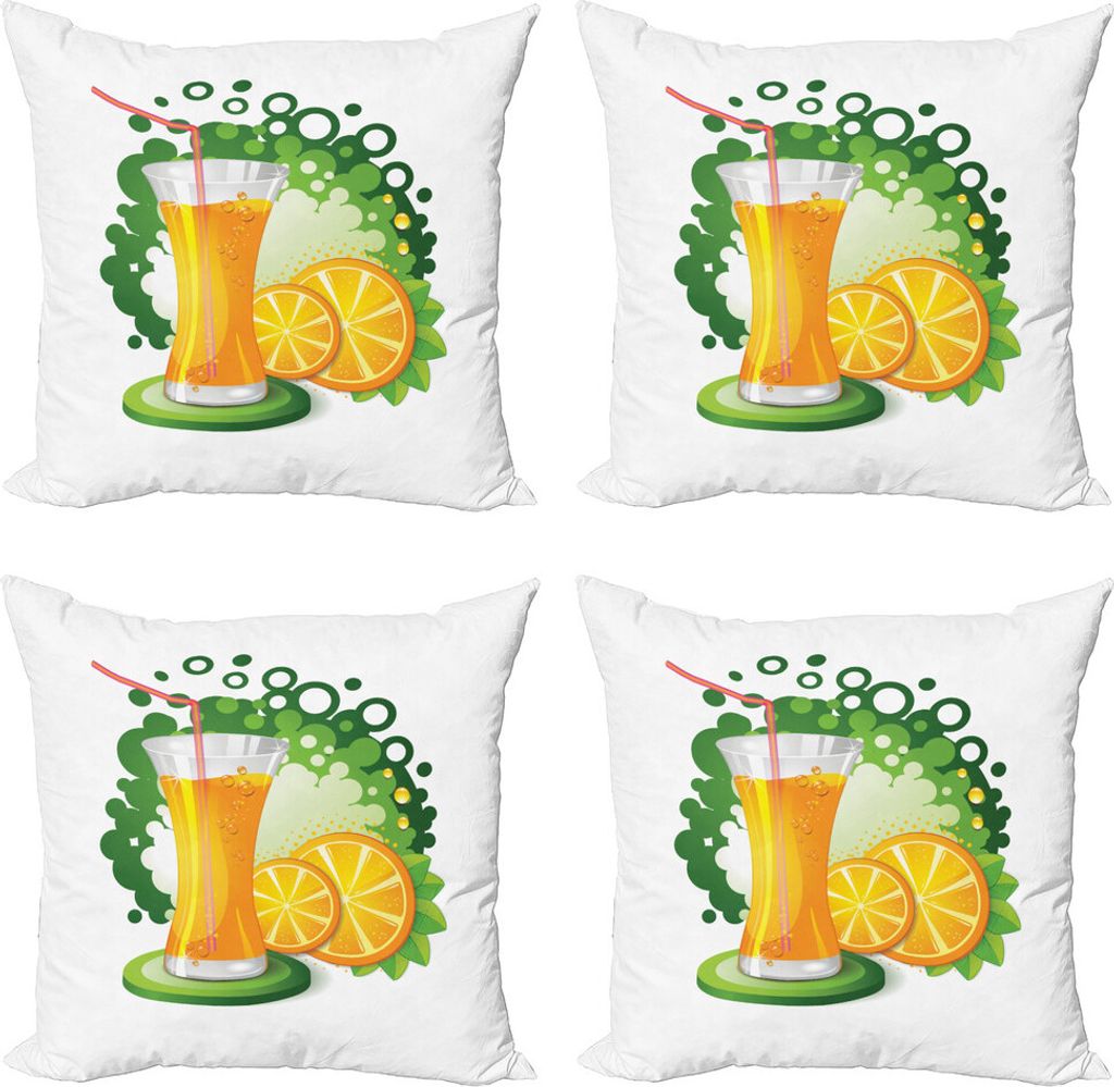 ABAKUHAUS Grüne und orange Kissenbezug Set (4 Stück), Juice Frucht-Scheiben, Moderner Doppelseitiger Digitaldruck, 45 cm x 45 cm, Mehrfarbig
