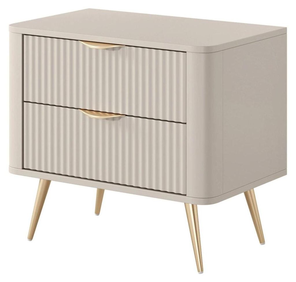 Nachttisch Nachtkonsole FLORE 63 cm Beige Gold Geriffelt 2S Glamour