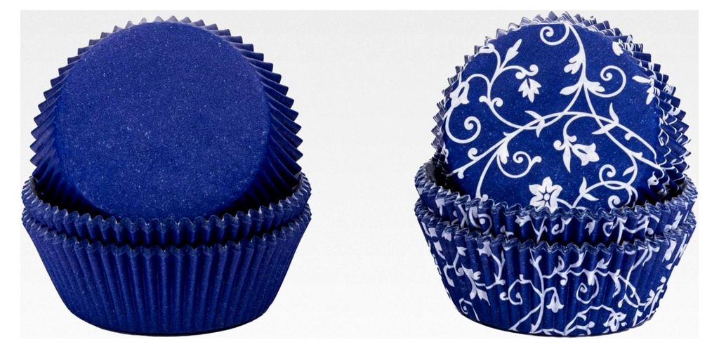Muffinförmchen - Cupcakeförmchen 2er Set blau in Unifarbend & mit weißem Classico Design - 120 Stück