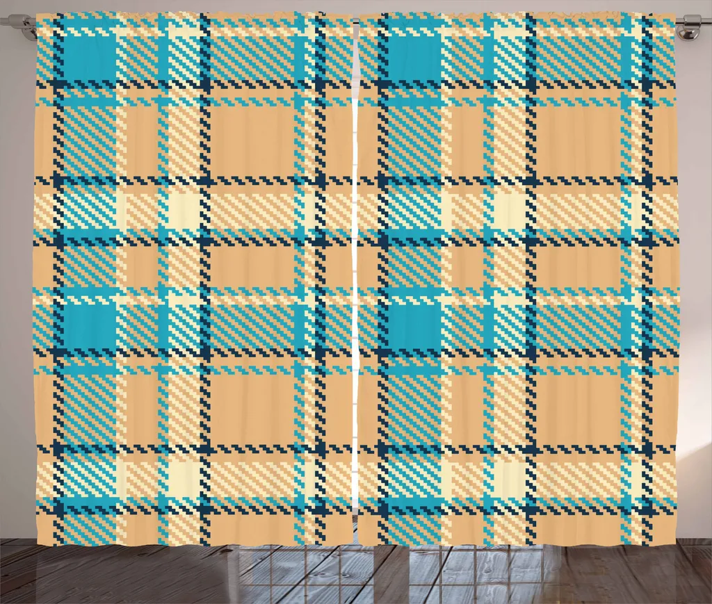 Rideaux à Carreaux avec Crochets 280x225 cm Style Rustique Celtique