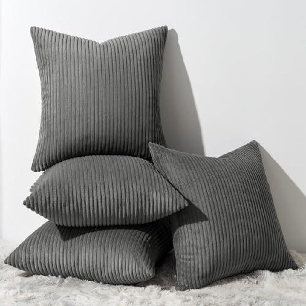 Kissenbezug 40x40cm Dunkelgrau 4-teiliges Set Cord-Samt Dekorativer Kissenbezug für Sofa Schlafzimmer Wohnzimmer Balkon Kinderzimmer Weich und ges...