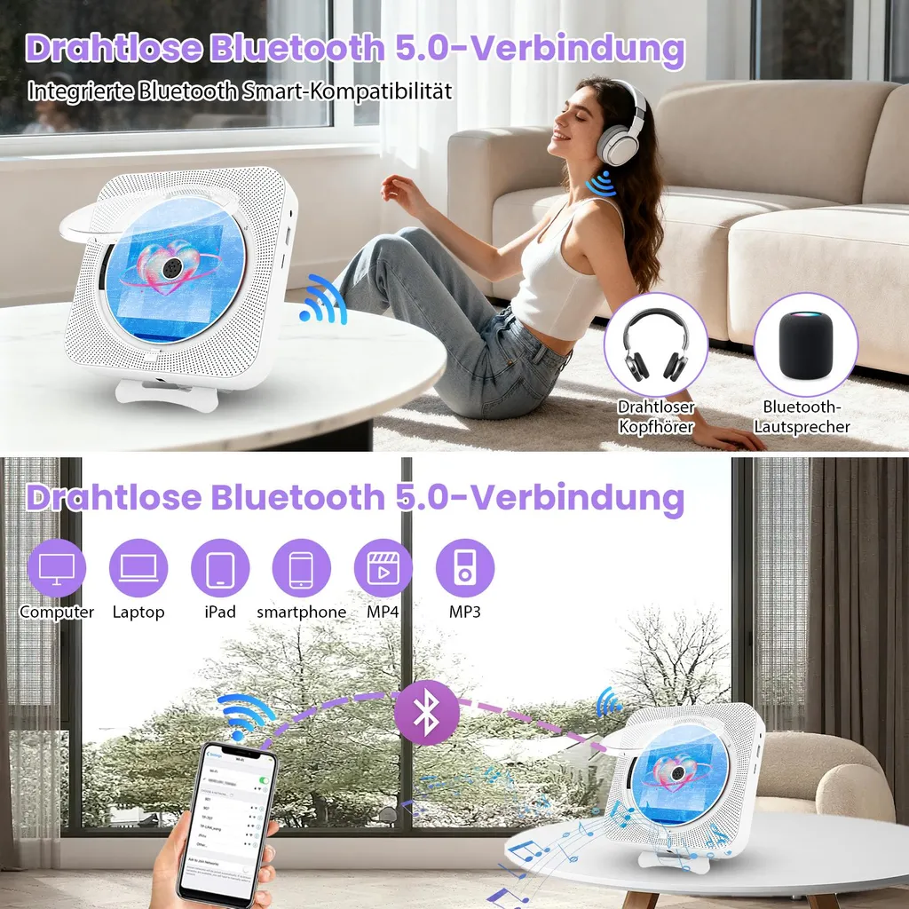 ZELURXX Lecteur CD Bluetooth 5.0 avec Support et Minuteur Intégré - 4