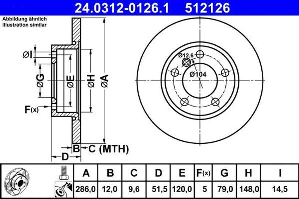 Disque de frein ATE plein 24.0312-0126.1 - Haute qualité pour BMW E36/Z3