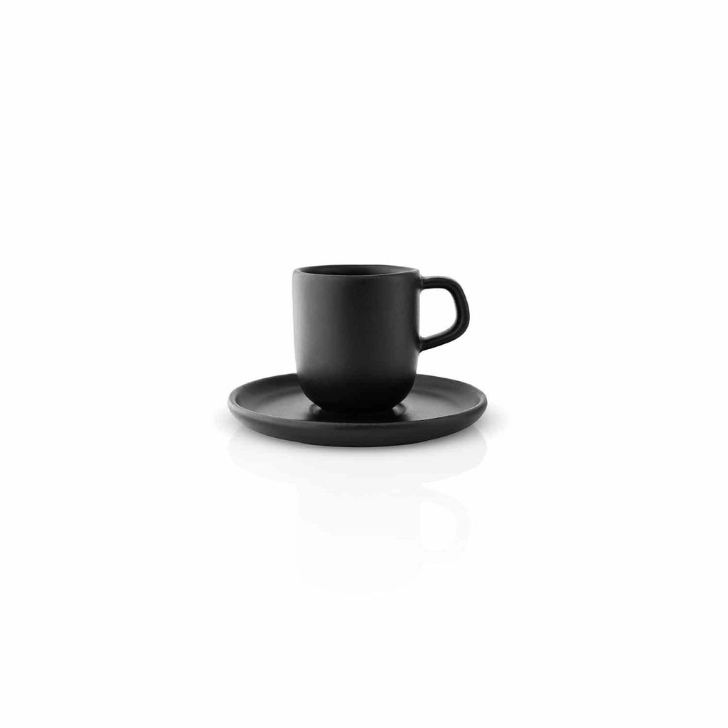 Eva Solo Nordic kitchen Espressotasse mit Untertasse, Espresso Tasse, Kaffeetasse, Steinzeug, Black / Schwarz, 65 ml, 512705