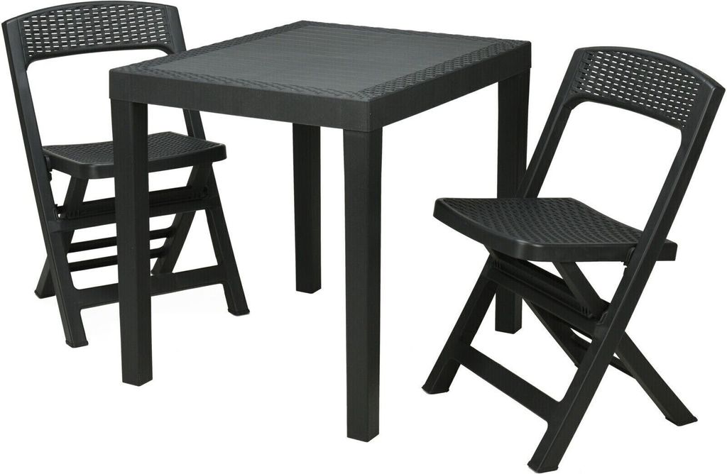 Gartenmöbel-Set Gartentisch Gartenstuhl Campingmöbel Kunststoff 3tlg. Anthrazit 0510