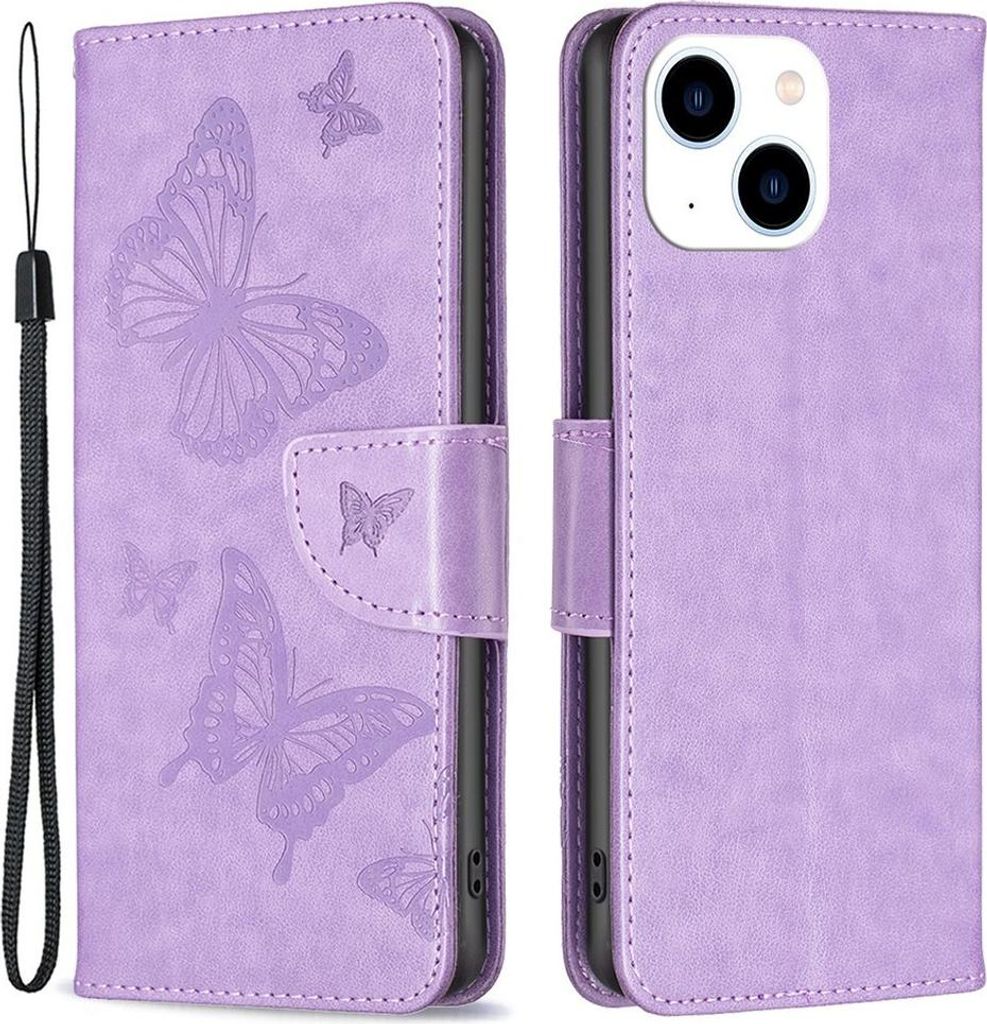 iPhone 14 Hülle - Coverup Schmetterlinge Klapphülle - Lila