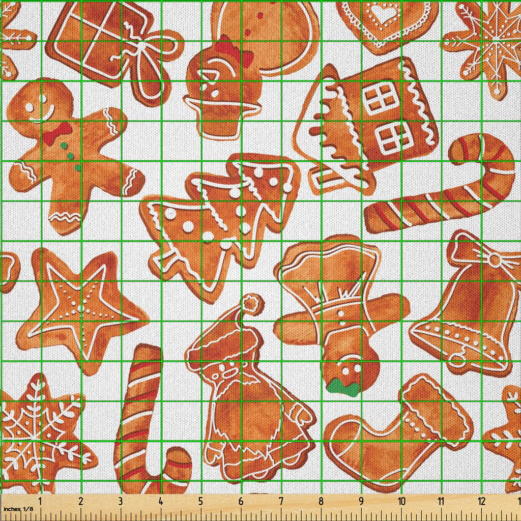 ABAKUHAUS Weihnachten Microfaser Stoff als Meterware , Lebkuchen-Mann-Haus kegelt Weihnachtsfestliches Plätzchen-Feier-Thema, 2 M (230 x 200 cm), ...