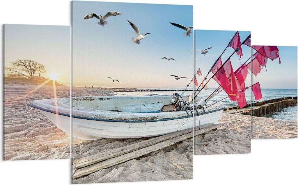 Bild auf Leinwand - Leinwandbild - 4 Teile - £ódŸ Küste Möwen - 160x90cm - Wand Bild - Wanddeko - Wandbilder - Leinwanddruck - Bilder - Wandde...