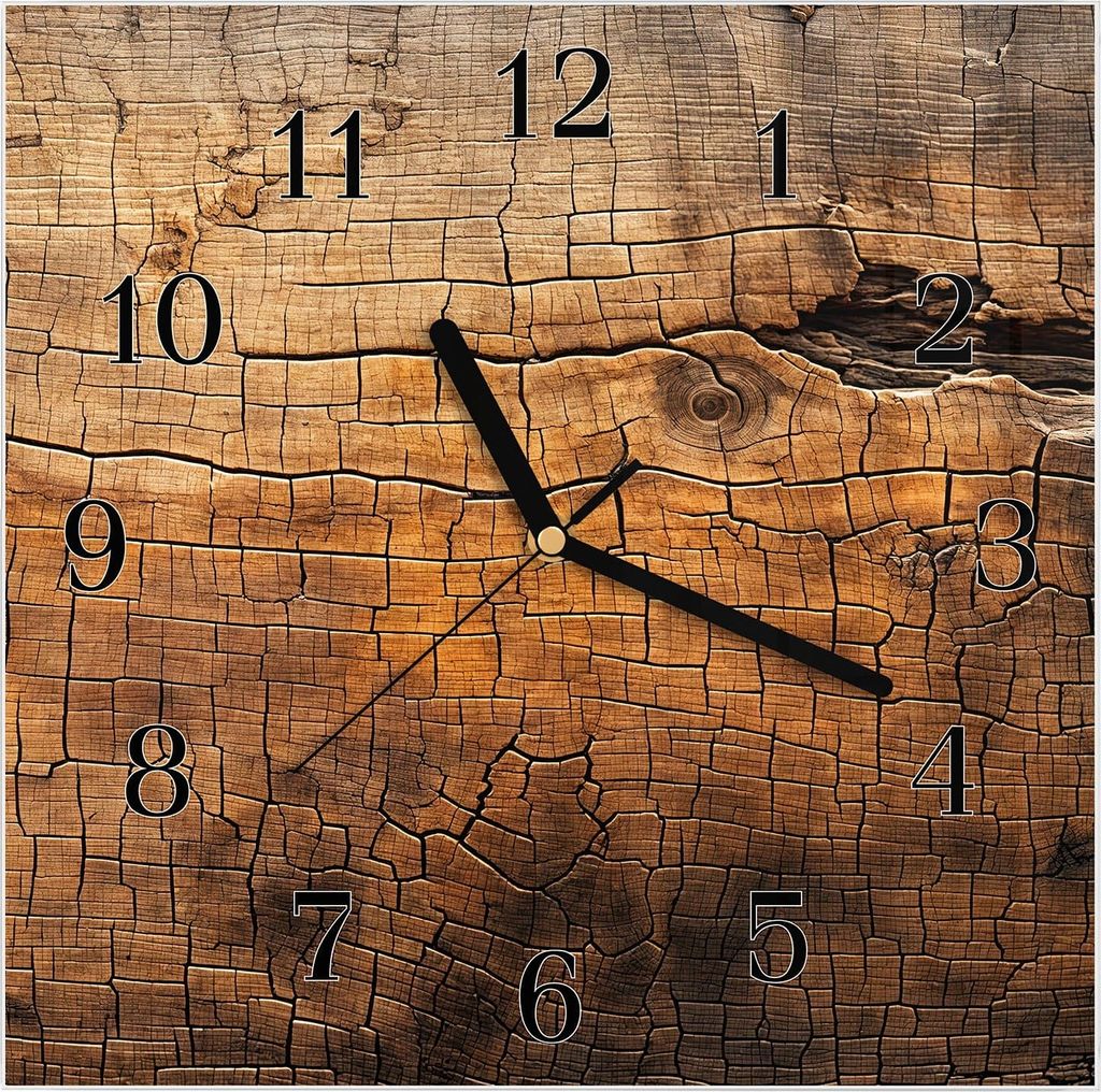 Wanduhr aus Glas mit Motiv Vintage Holzmaserung- 30 x 30 cm - inkl. Aufhängesystem