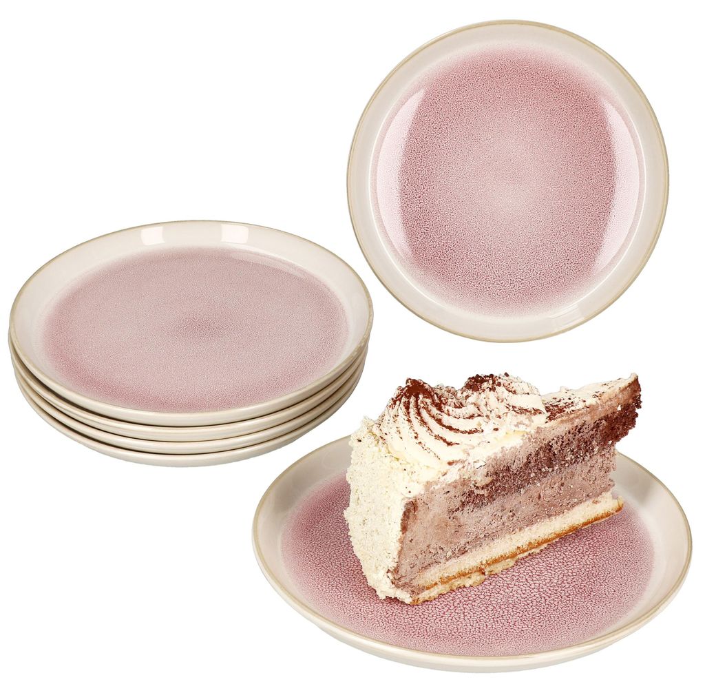 6x Reactive Glaze Paris Kuchenteller 6 Pers. Creme Pink Produktbild 