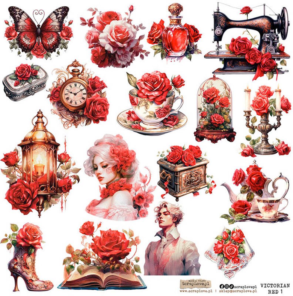 AUFKLEBER Nachbildung Stickers - ScrapLove - Victorian red 1
