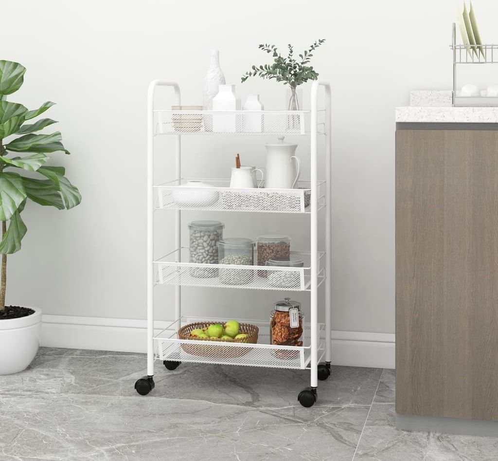 HOMMIE Küchenwagen - modernes Design - Servierwagen/Küchentrolley - 4 Etagen Weiß 46x26x85cm Eisen DE884966 - Servierwagen