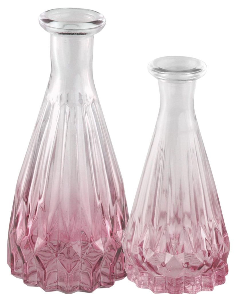 2 Glasvasen mit Rosa Farbverlauf 14,5 & 10,7 cm Tischdeko Hochzeit Geburtstag