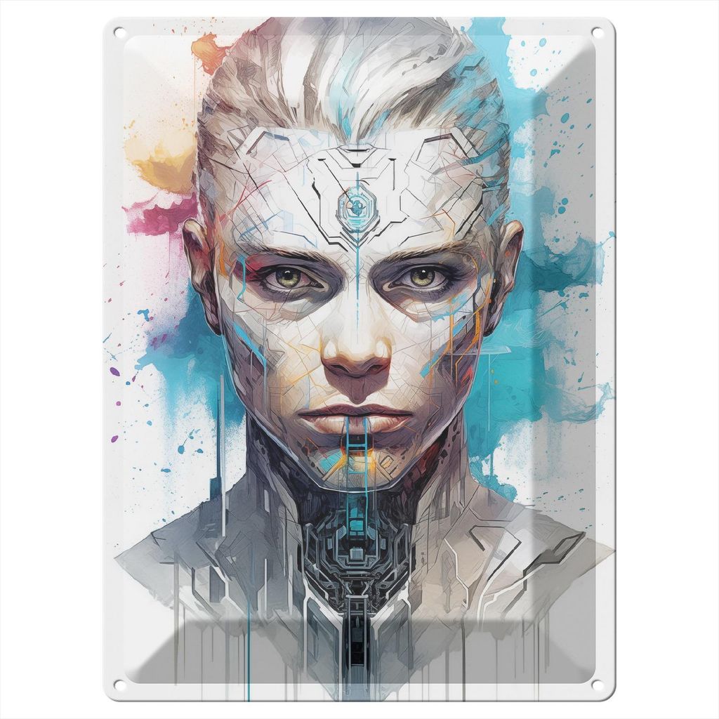 Wallario Blechschild Wandbild in : Brillante Farben, Größe 30 x 40 cm Motiv Der digitale Blick