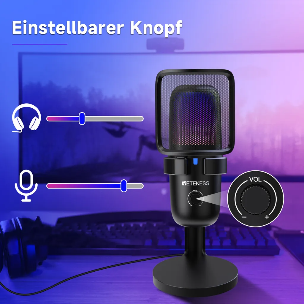 Microphone de streaming Retekess TG201 USB pour podcast et gaming PC - 7