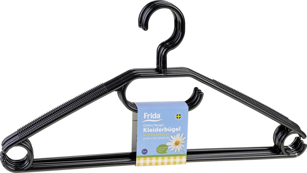 Frida 49030 Kleiderbügel Kunststoff, schwarz (5er Pack)