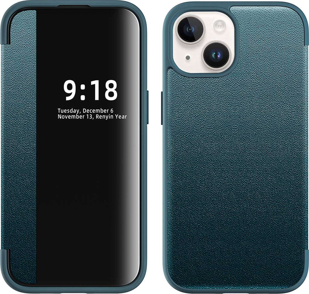 iPhone 15 Hülle, Schlank Kunstleder Klapp Ledertasche Schutzhülle für iPhone 15 Grün