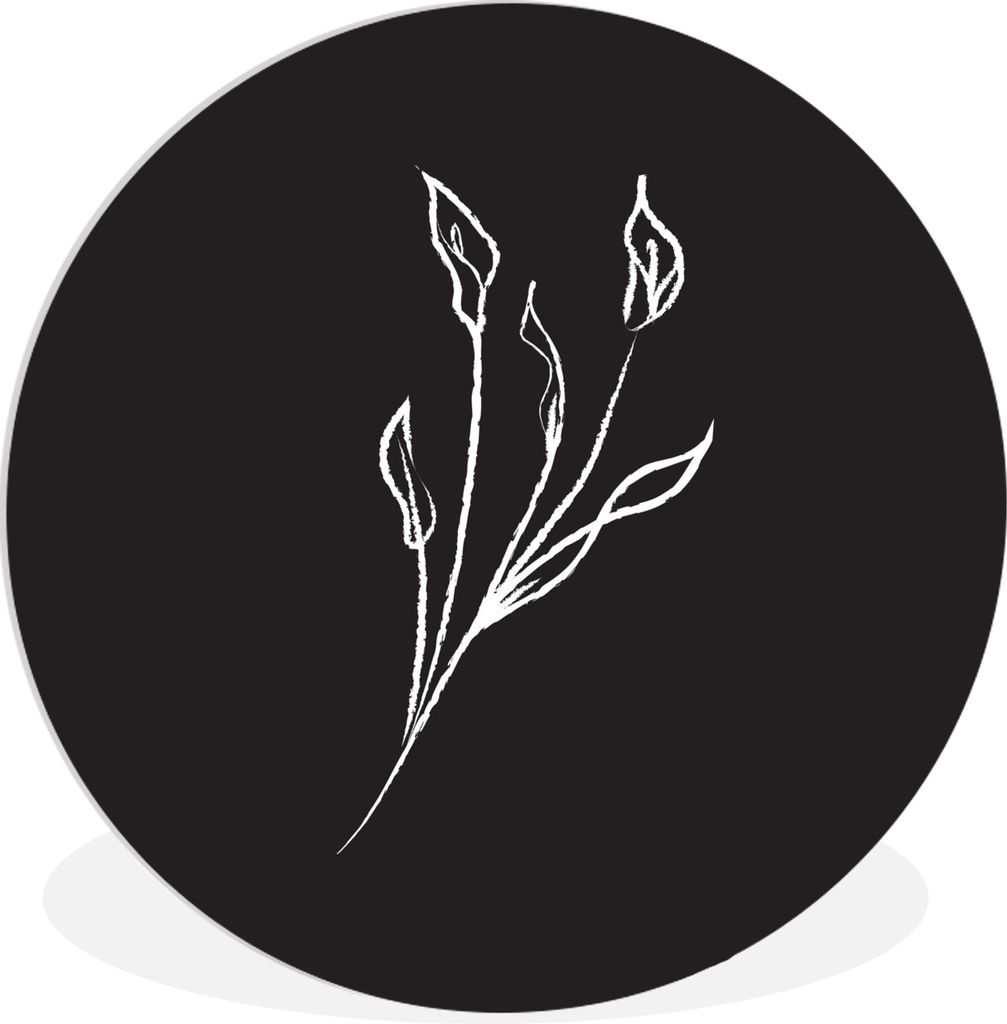 MuchoWow Rundes Wandbild - Runde Bilder Pflanzen - Schwarz - Weiß - Strichzeichnung Ø 60 cm Kreis Wanddekoration Kunststoff - Wandkreis - Wands...