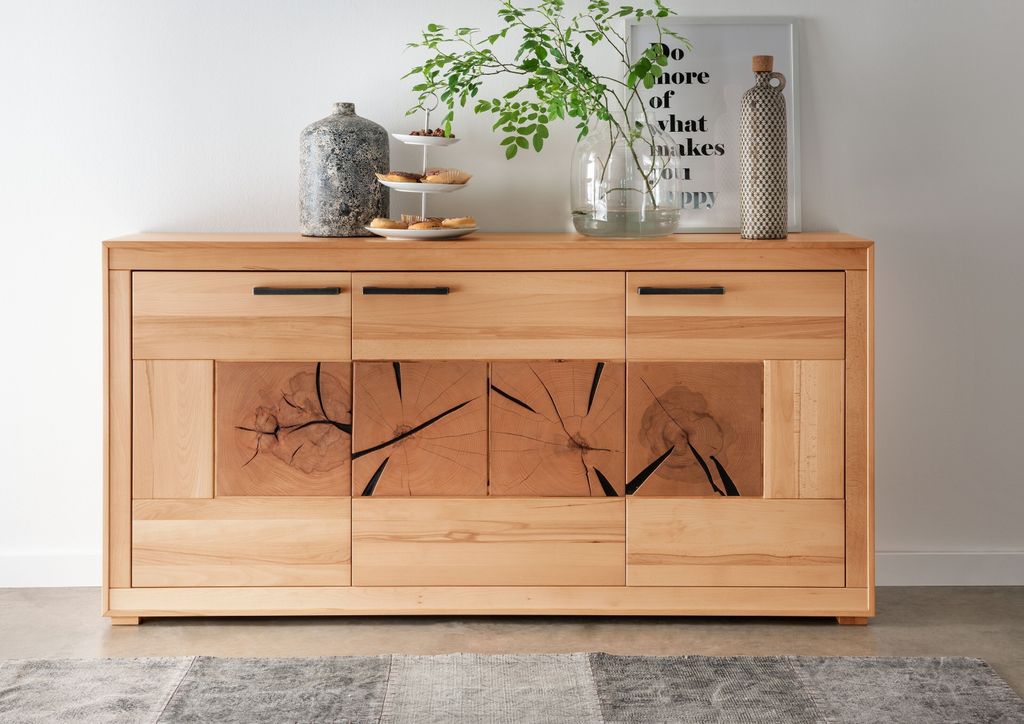 Sideboard "WZ-0315" aus Kernbuche in natur gebeizt mit 3 Türen und 3 Einlegeböden. Abmessungen (BxHxT) 171,1x85,4x40 cm