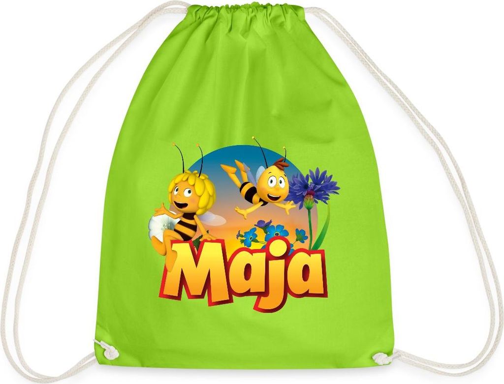 Spreadshirt Biene Maja Zusammen mit Willi Turnbeutel, One size, Neongrün