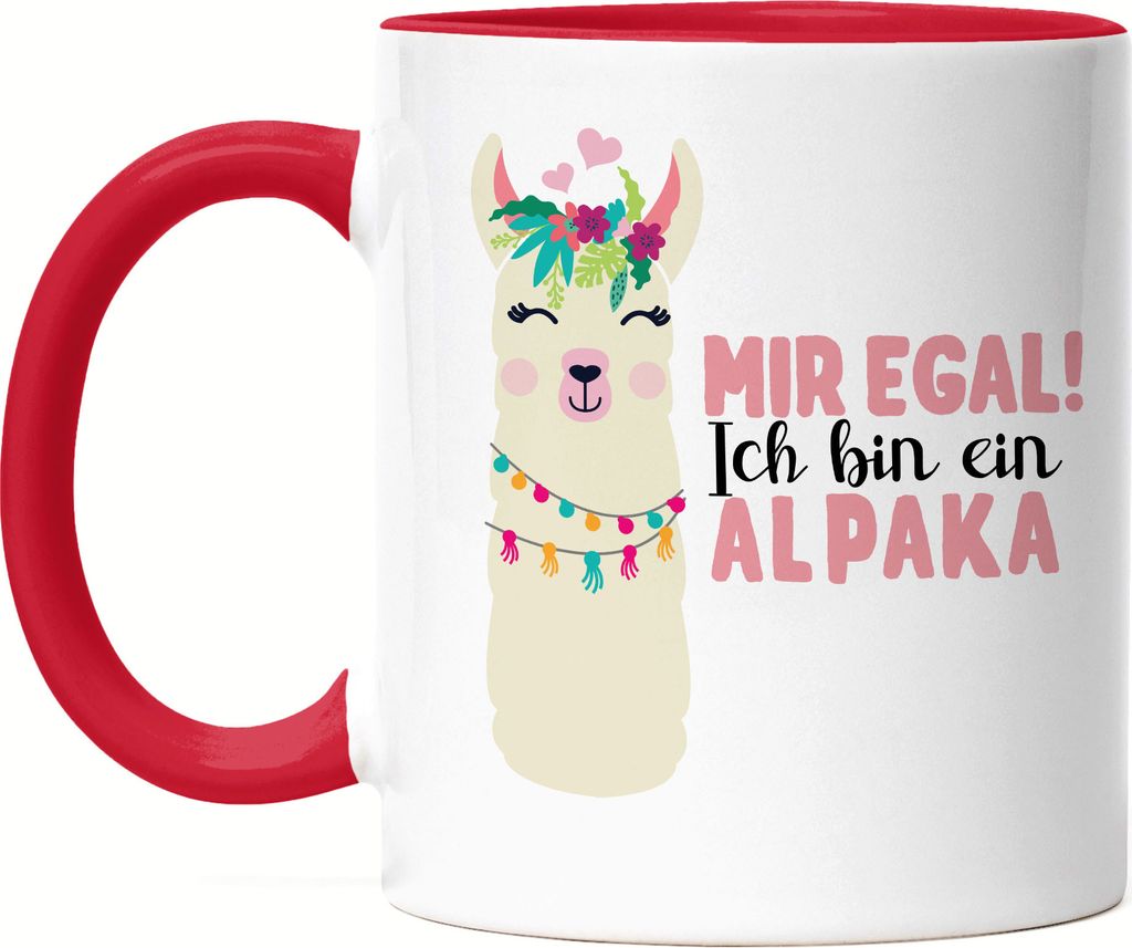 Mir Egal Ich Bin Ein Alpaka Tasse Rot Süßes Alpaka Motiv Geschenkidee Alpaka-Fans