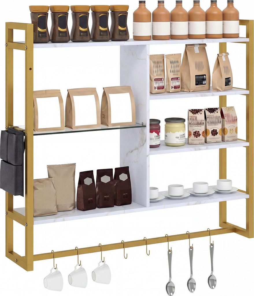 COSTWAY Scaffale a muro a 6 ripiani, scaffale sospeso con 8 Immagine del prodotto 