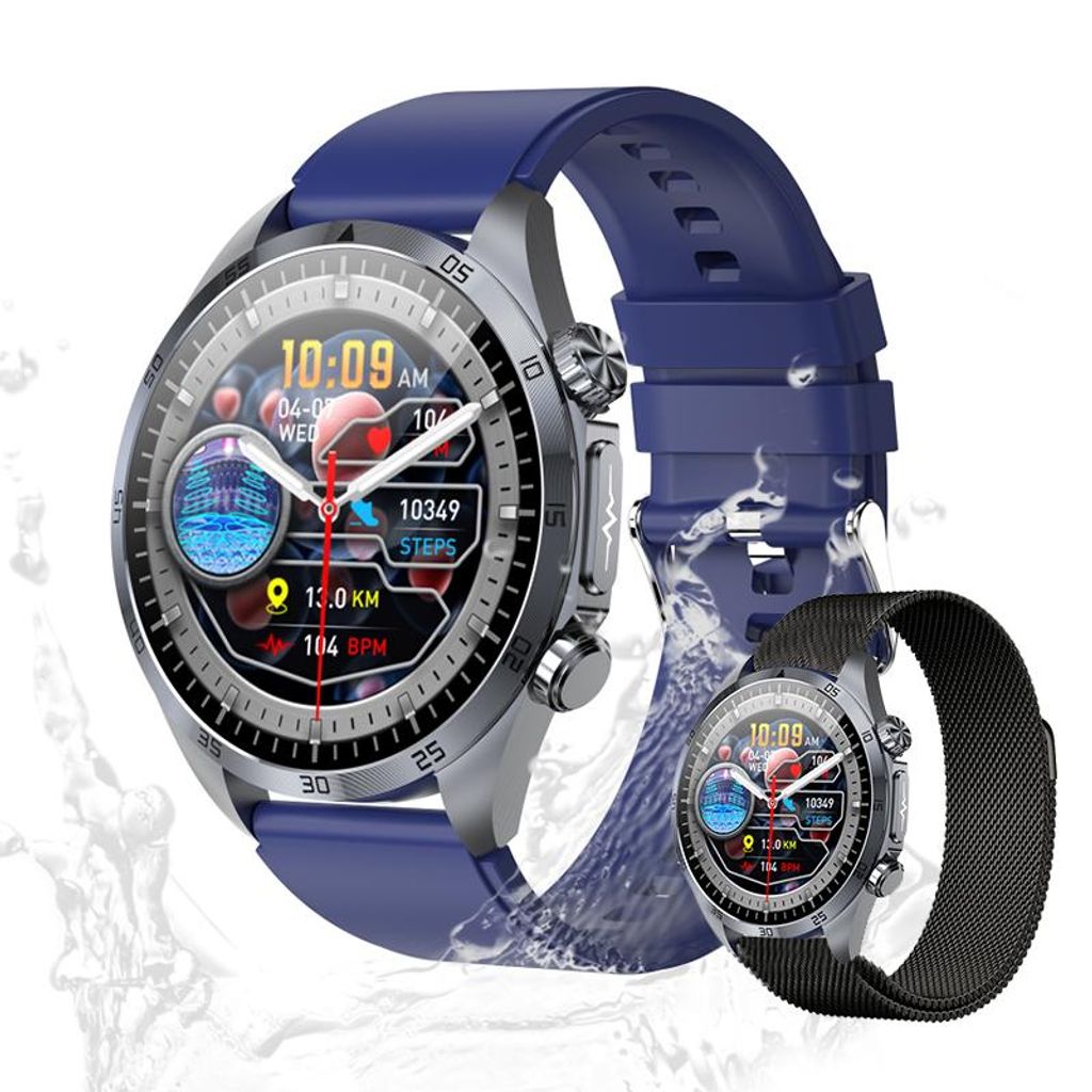 Valdus Herren Smartwatch – IP68 Wasserdicht, Telefonfunktion, Multifunktionale Fitnessuhr mit Körperanalyse & CES-Schlafunterstützung – Blau
