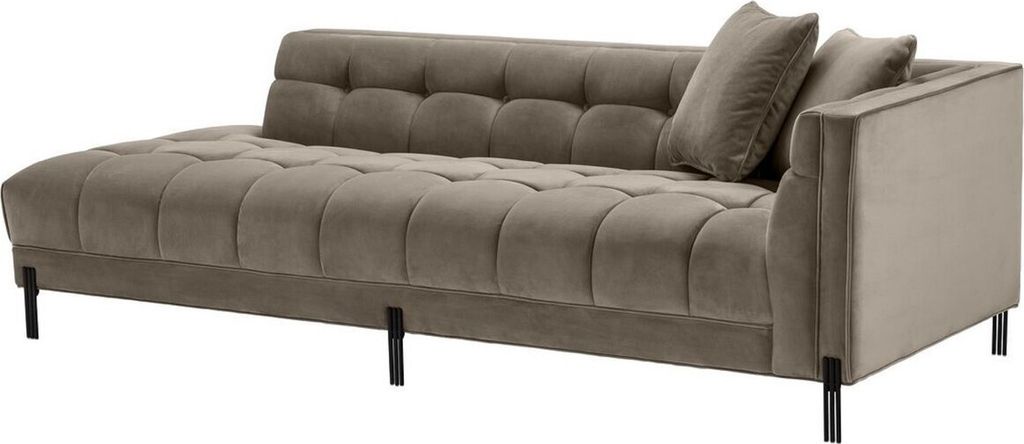 Casa Padrino Luxus Lounge Sofa Greige / Schwarz 223 x 95 x H. 68 cm - Rechtsseitiges Wohnzimmer Sofa mit edlem Samtsoff und 2 Kissen