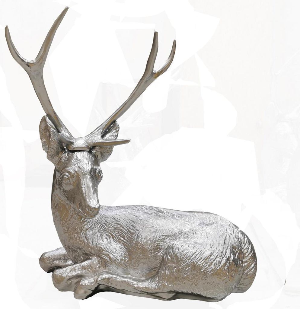 Silber Figur Statue Elch Statuen Dekoration Figuren Abstrakte Skulptur 75cm Neu