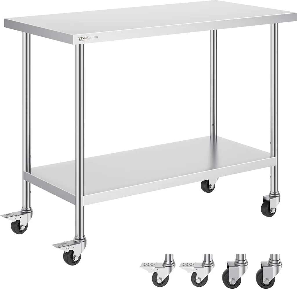 Table de travail VEVOR inox 610x1219mm sur roulettes pour cuisine