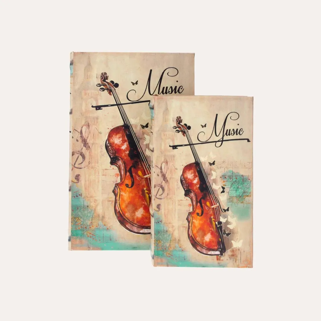 Idée Cadeau Musique : Lot de Boîtes Livre Violon Déco Salon et Bureau