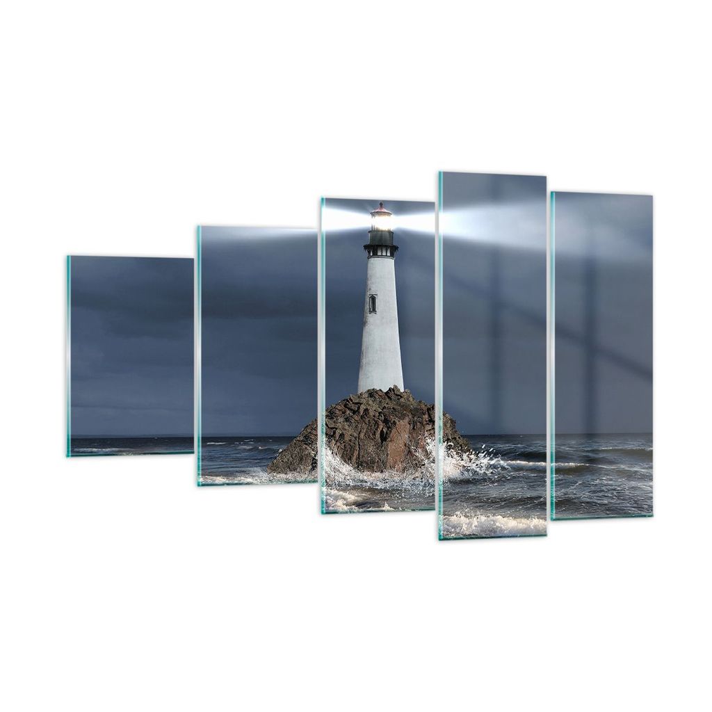 Bilder auf glas - Leuchtturm Meer - 100x60cm - Glasbilder - Wandbilder - Kunstdruck - zum Aufhängen bereit - Wanddekoration aus Glas - Glas Bilder...