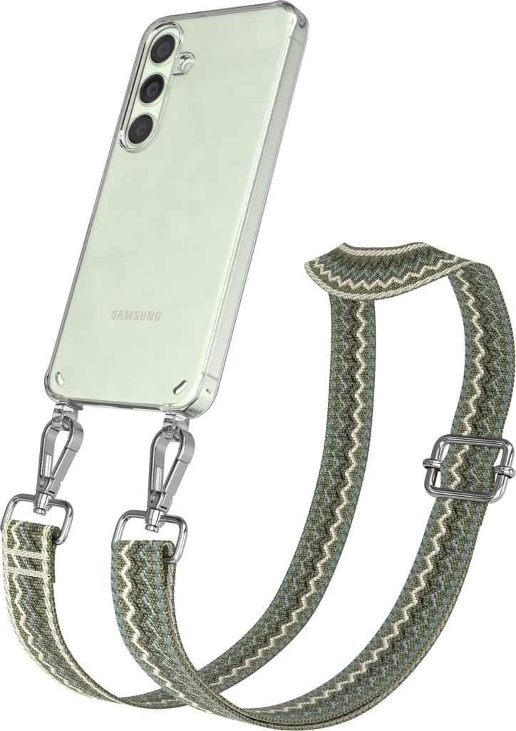 Samsung Galaxy S24 / S25 Chain Eyelets Slim Neck Strap Set Wave Style 07 Green/Beige 04 Metall Silver