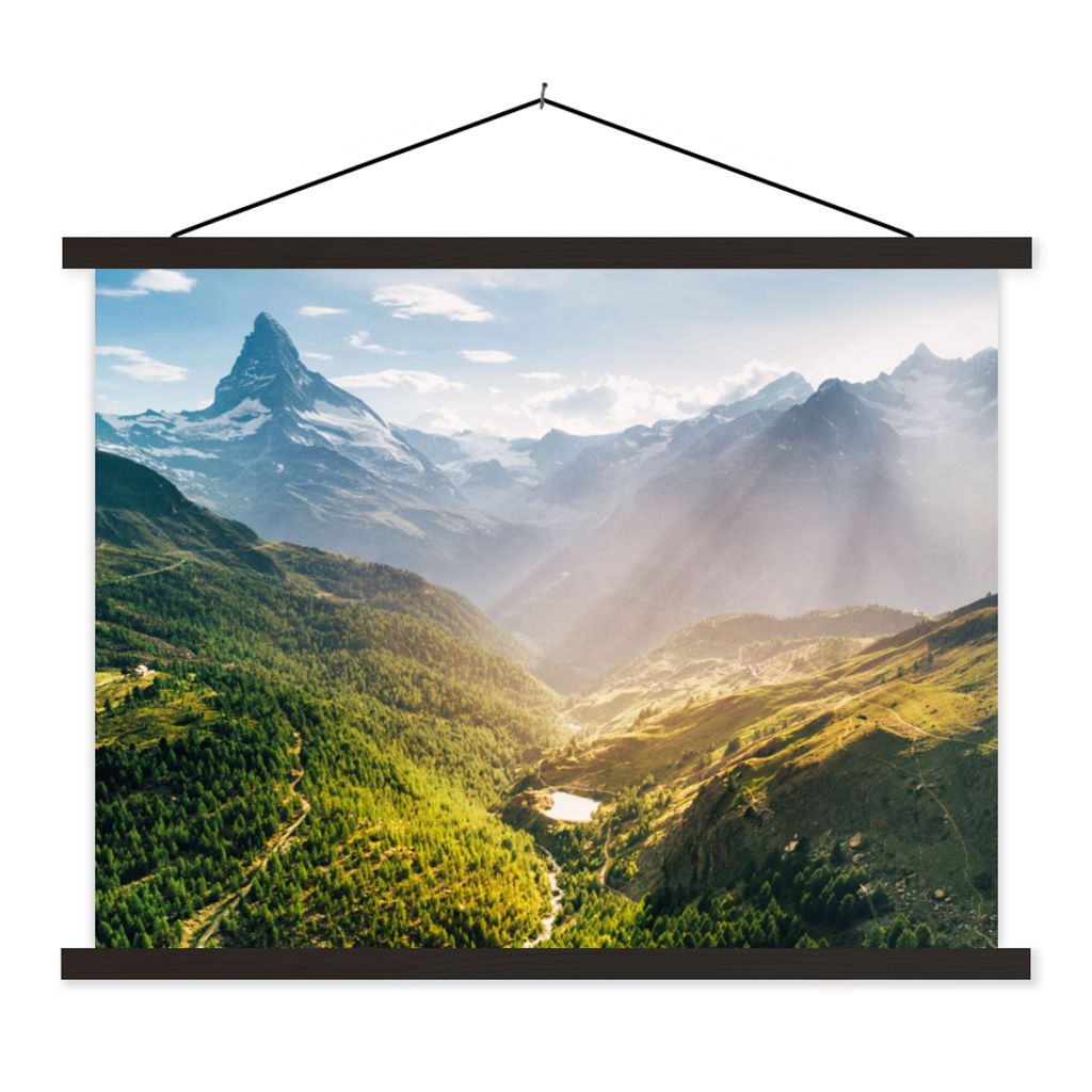MuchoWow Textilposter Berge - Pflanzen - Landschaft 120x90 cm mit schwarzem Rahmen - Aufhänger für Poster