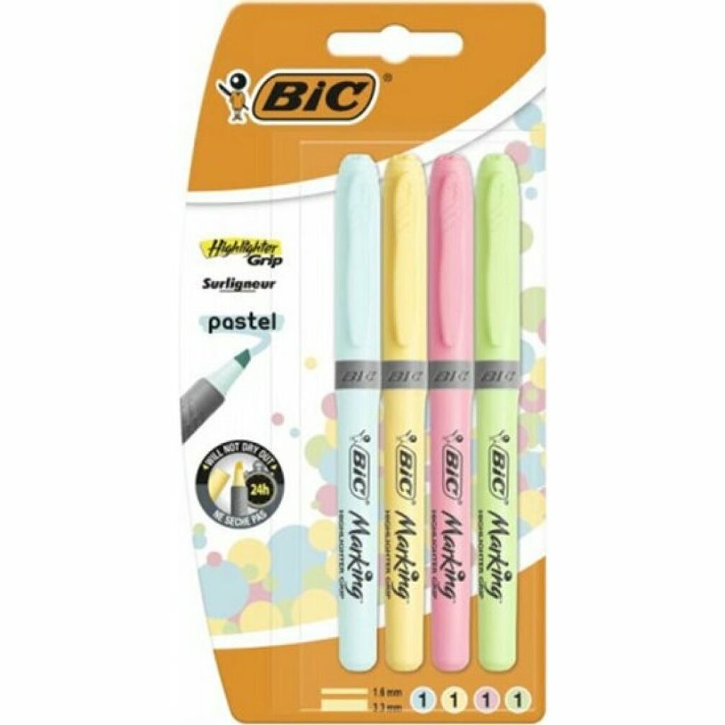 BIC Highlighter Grip Pastel, 4 kusov, Modrá, Zelená, Obrázok produktu 