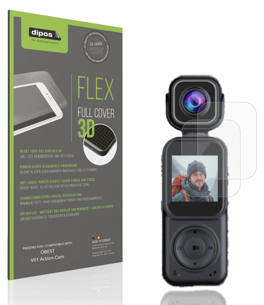 2x Full Cover Schutzfolie matt für OBEST V01 Action Cam Panzerfolie Anti-Shock