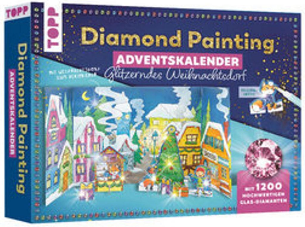 Diamond Painting Adventskalender Glitzerndes Weihnachtsdorf. Mit Material und Werkzeug für 24 Aufsteller
