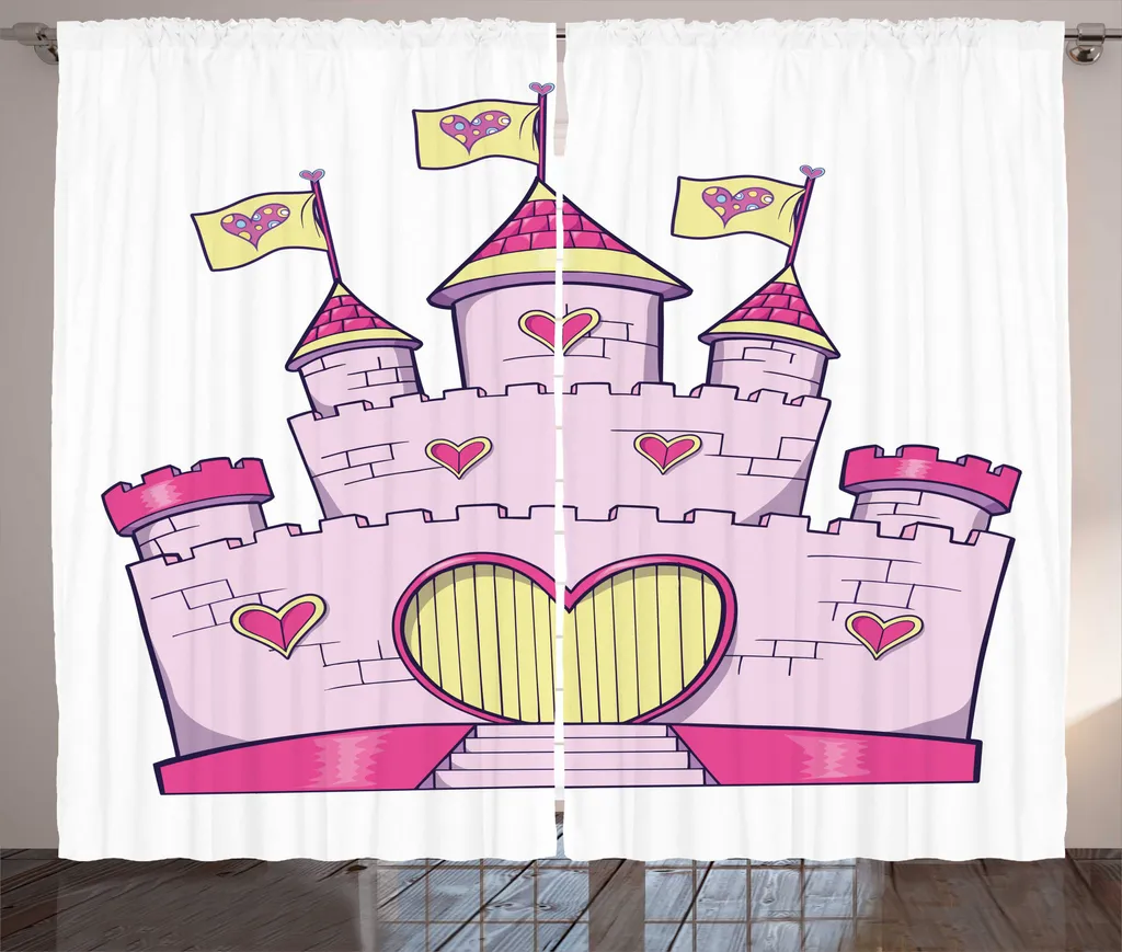 Rideau pour Chambre de Fille Motif Princesse Rose et Jaune 280x225